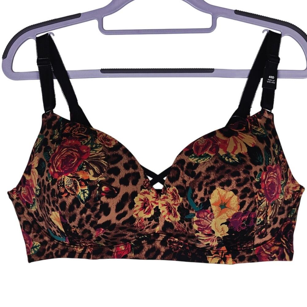 Torrid Wire Free Push-Up Animalistic Floral Women's Bra 40D NWT